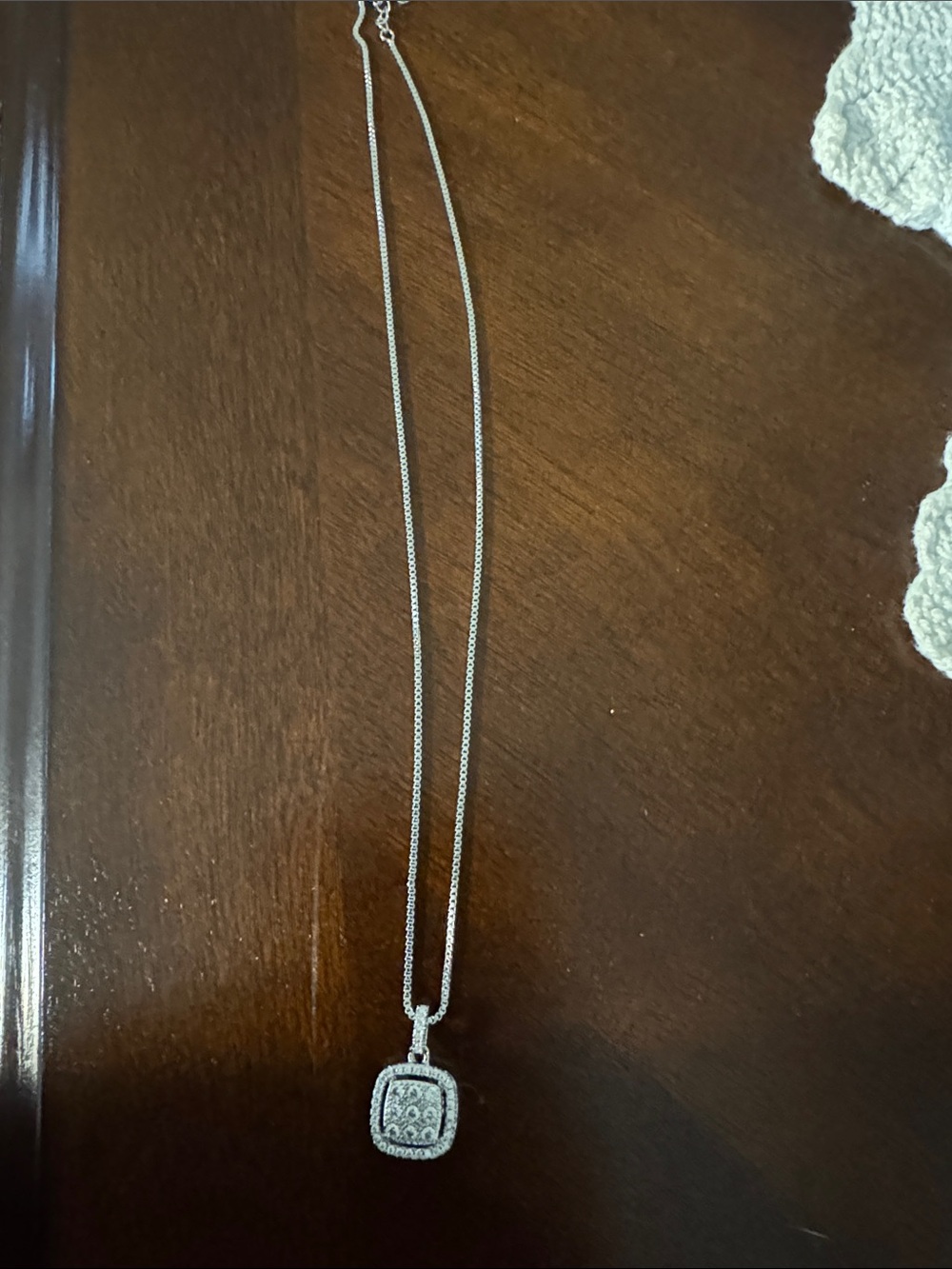 Fashion Jewelry Silver Pave Square Pendant Necklace